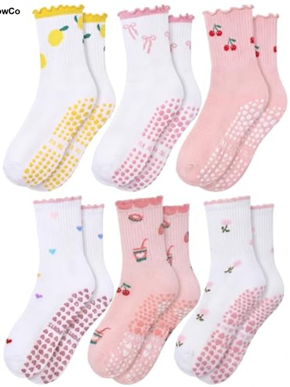 Pilates Socks with Grips Non Slip Crew Socks for Yoga Ballet Barre